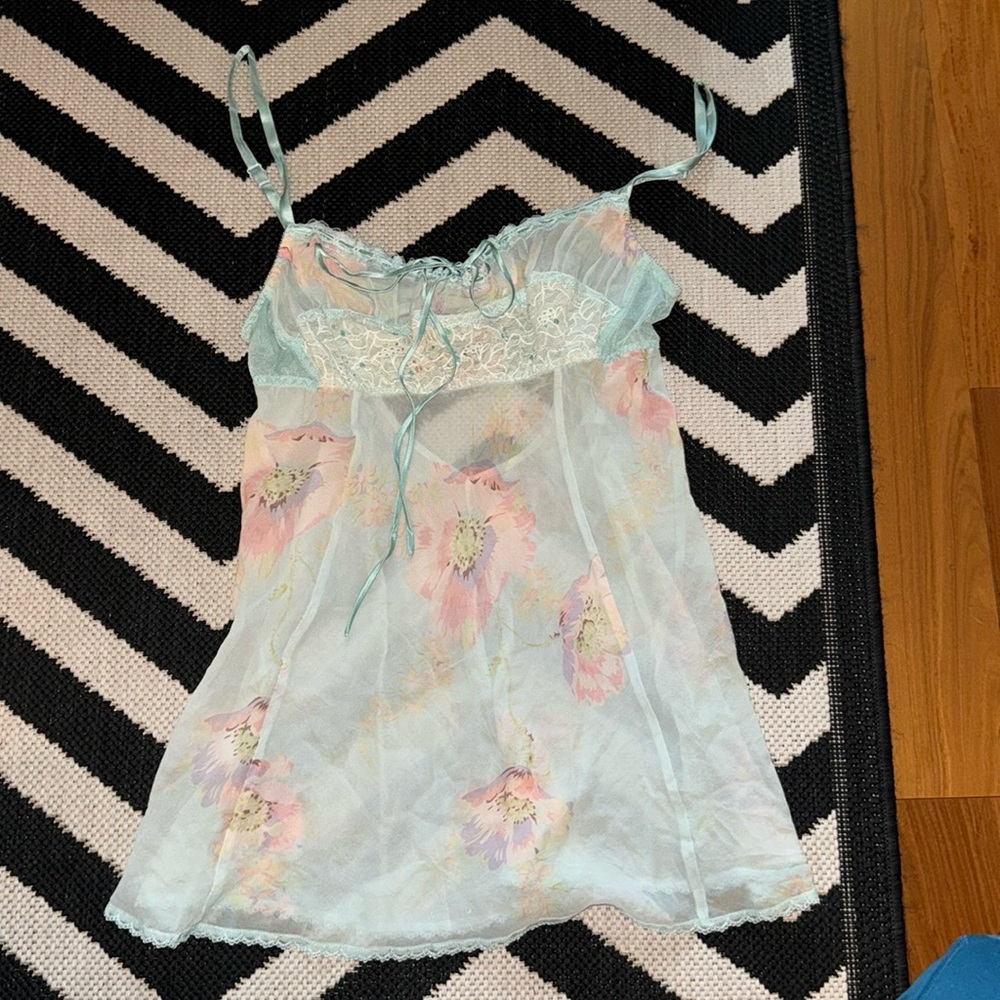 Victoria's Secret sheer blue floral milkmaid slip dress Size Medium